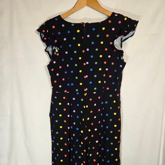 Collectif Thelma Rainbow Polka Dot Flutter Sleeve Cropped Jumpsuit V Neck 10 L - Picture 7 of 10